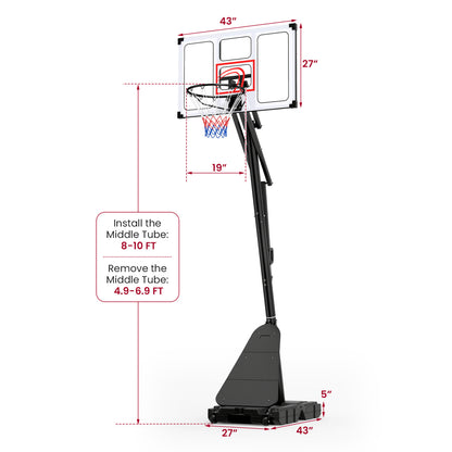 Portable Basketball Hoop Adjustable 4.9-10 Feet with Base