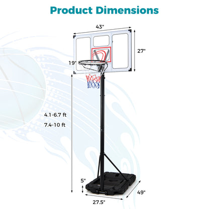 Portable Basketball Hoop Adjustable 4.1-10 Feet with Base