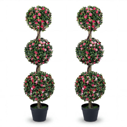 Artificial Triple Ball Rose Topiary Tree 43.5" - Set of 2