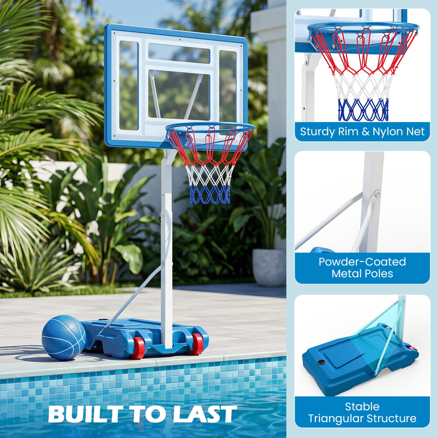Adjustable Pool Basketball Hoop with Shatterproof Backboard