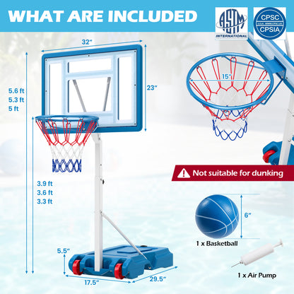 Adjustable Pool Basketball Hoop with Shatterproof Backboard