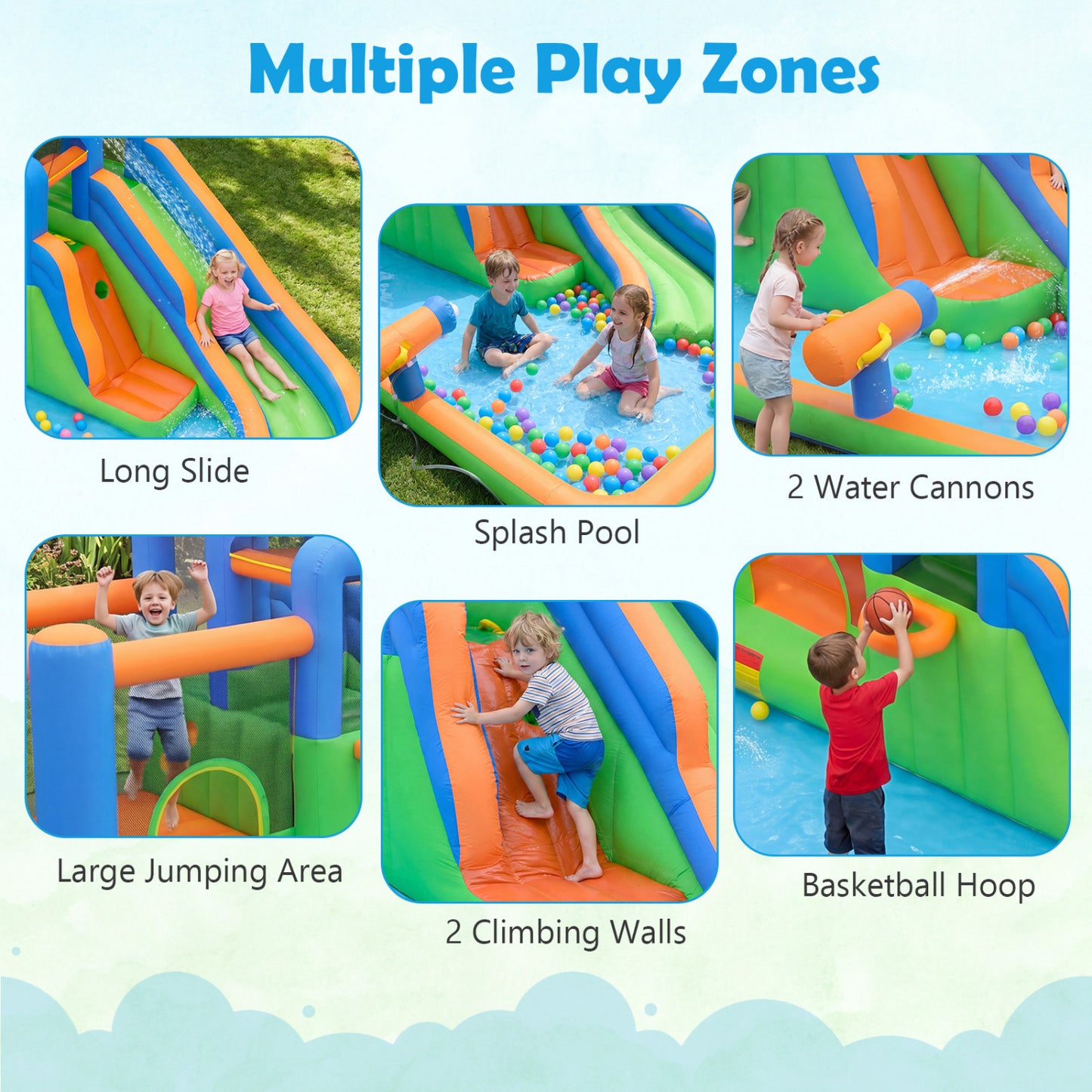 Inflatable Water Slide Park with 780W Blower and Splash Pool