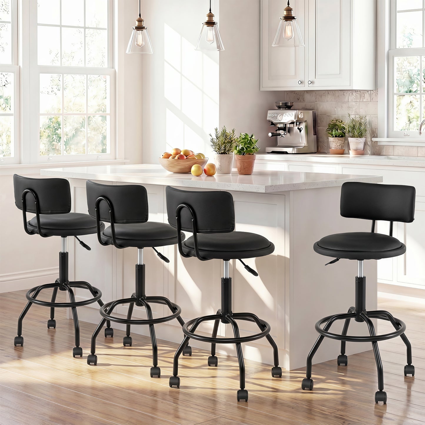 Swivel Bar Stools Set of 4 with Adjustable Height & Backrest
