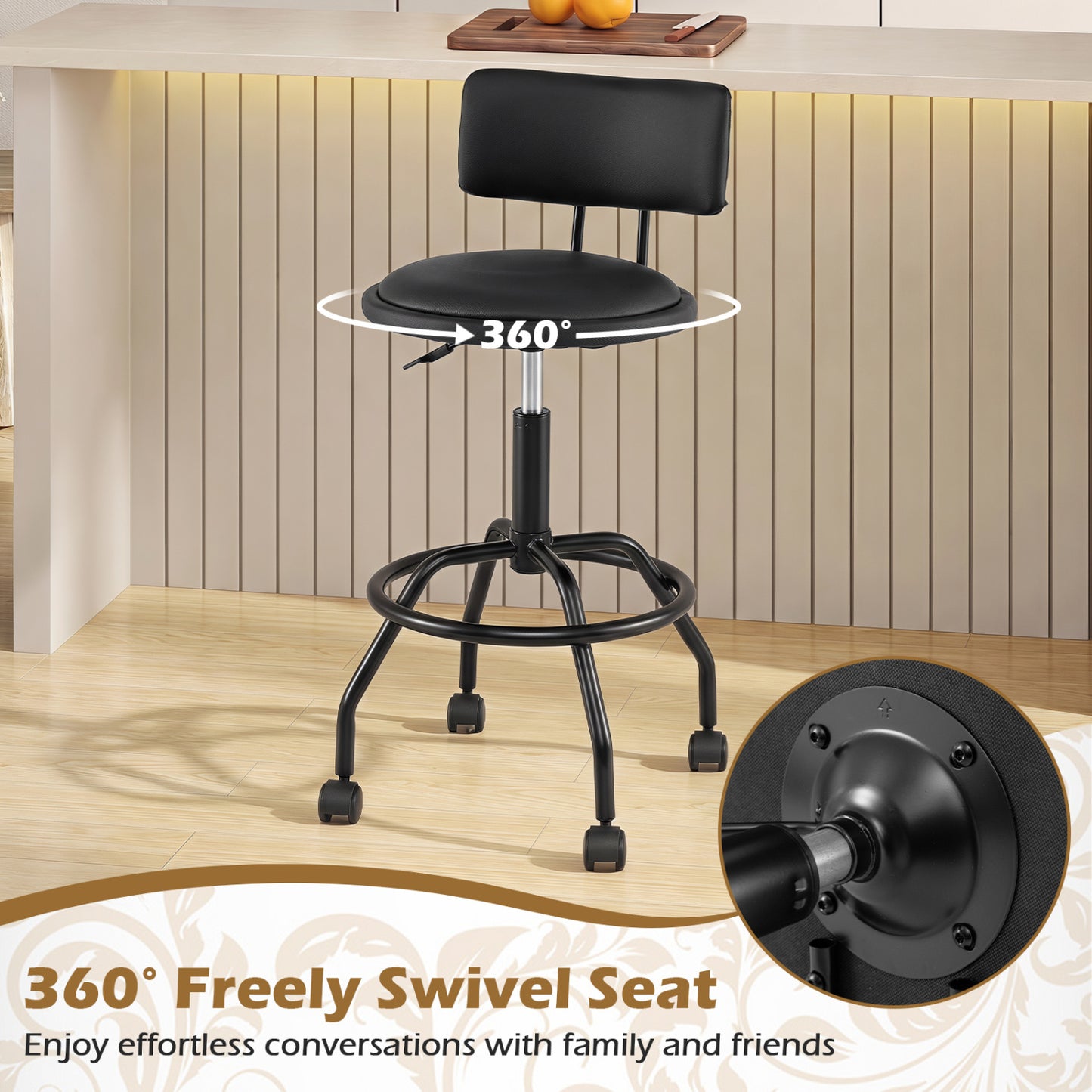 Swivel Bar Stools Set of 4 with Adjustable Height & Backrest