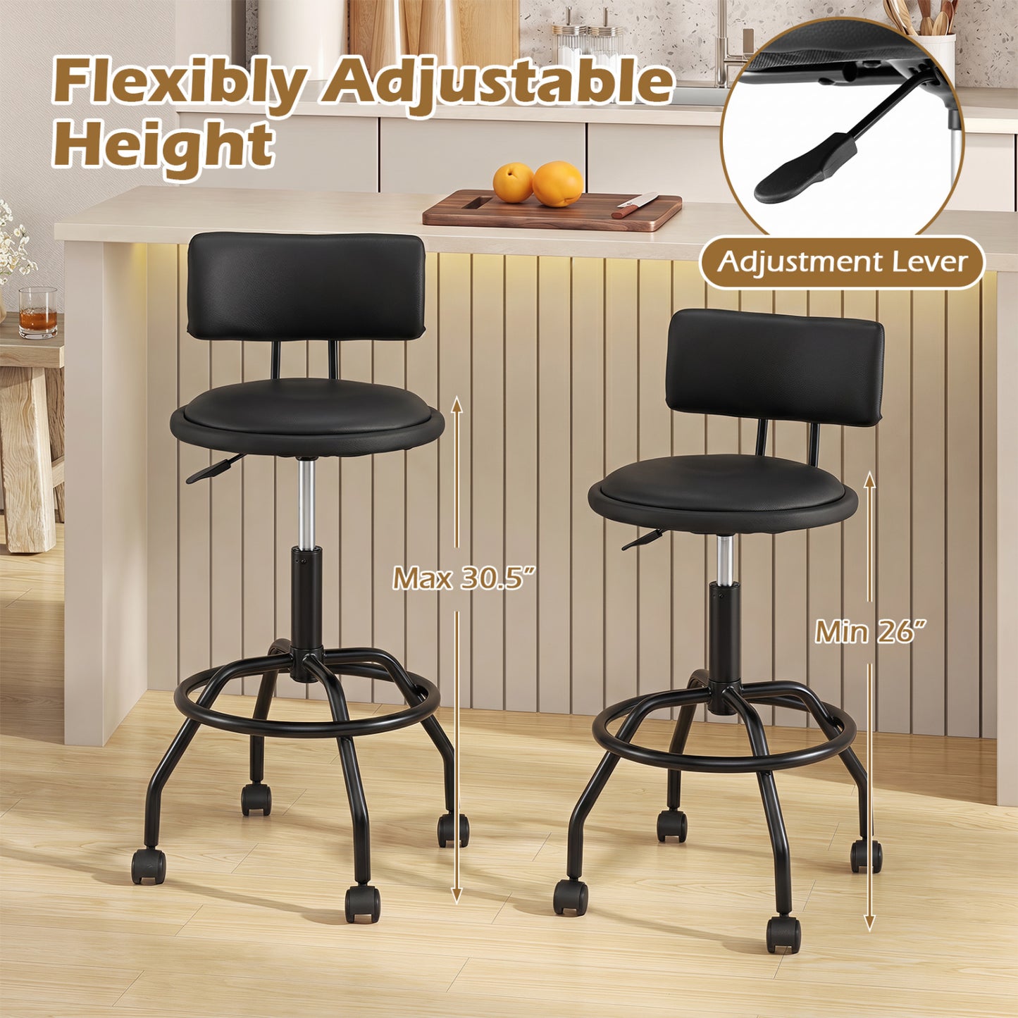 Swivel Bar Stools Set of 4 with Adjustable Height & Backrest