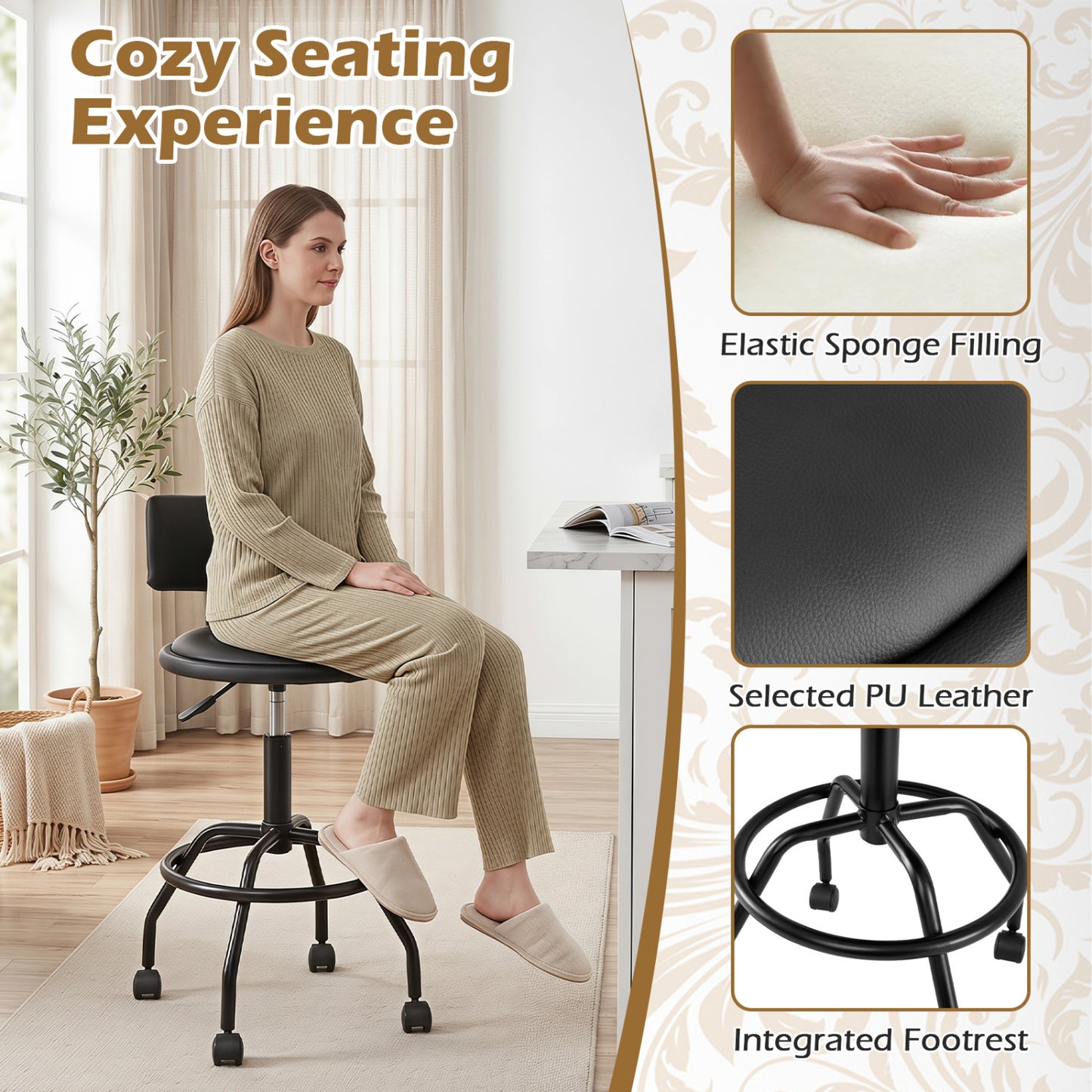 Swivel Bar Stools Set of 4 with Adjustable Height & Backrest