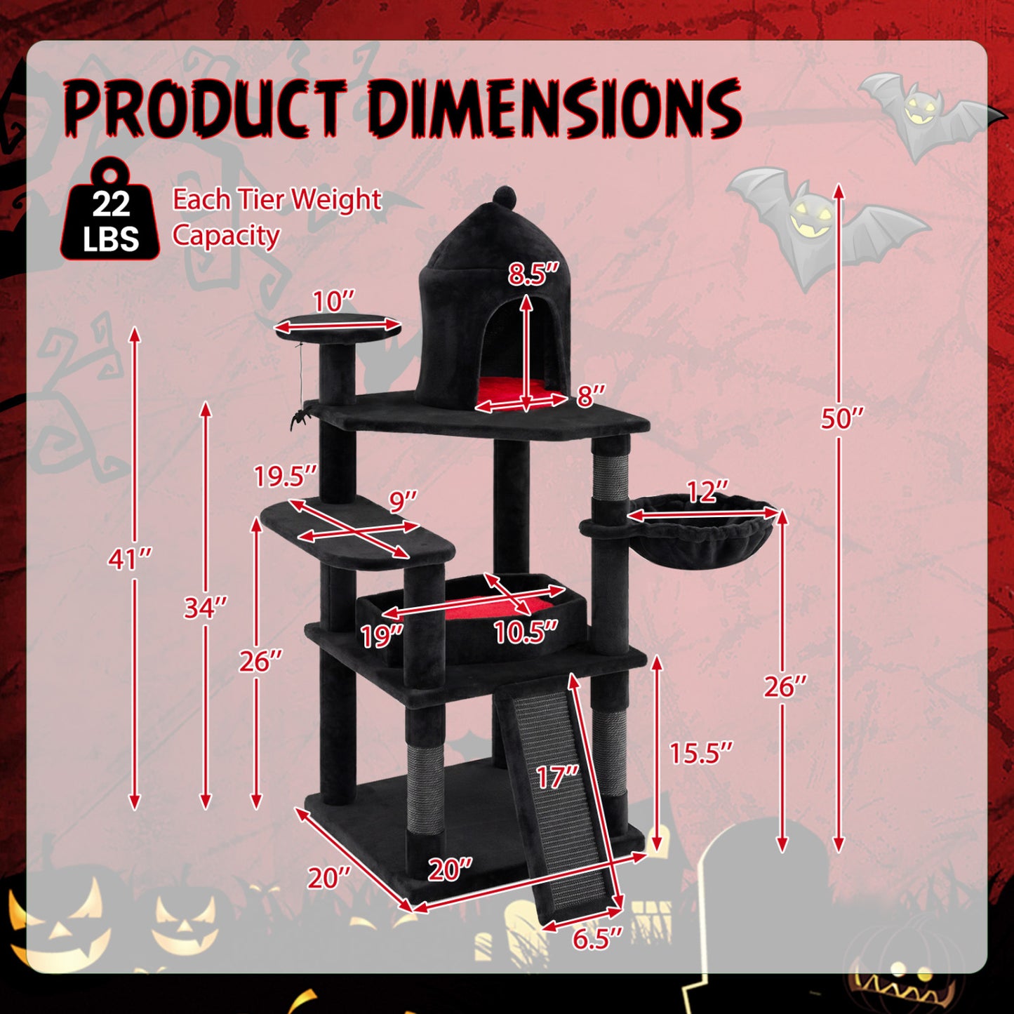 50-Inch Gothic Multi-Level Cat Tree with Castle House