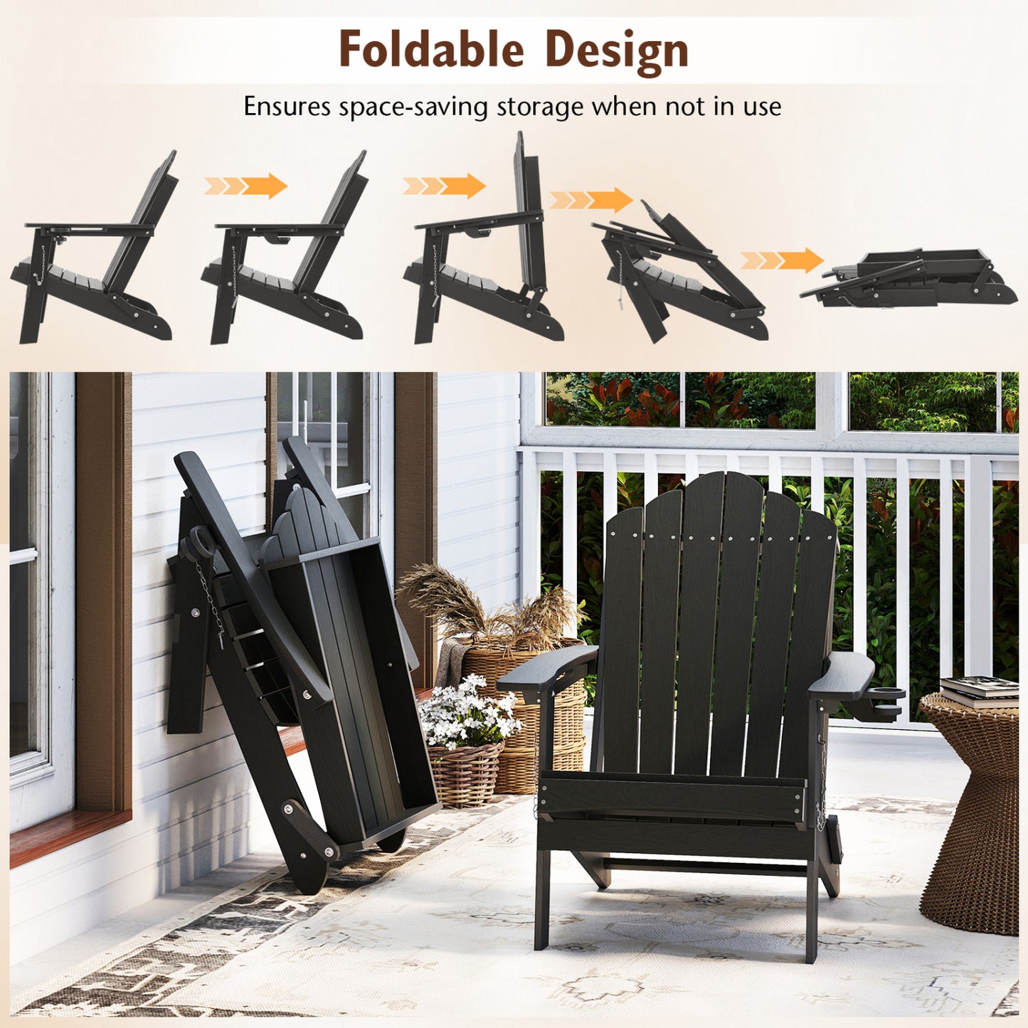 Folding Adirondack Chair with High Backrest - HDPE Weather Resistant