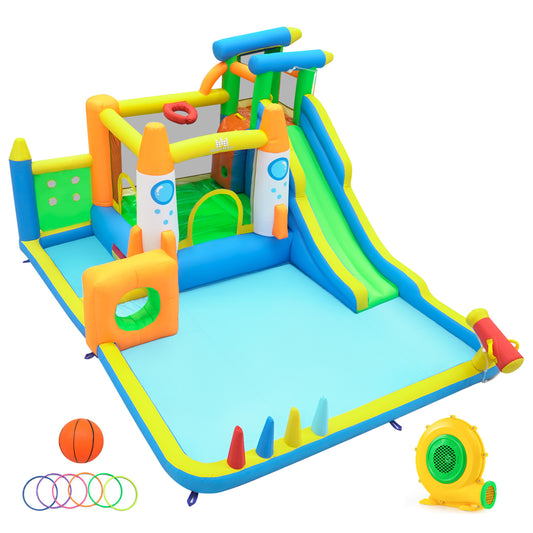 10-in-1 Inflatable Bounce House with Water Slide and Blower