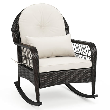 Outdoor Wicker Rocking Chair with Cushions - 400 LBS Capacity