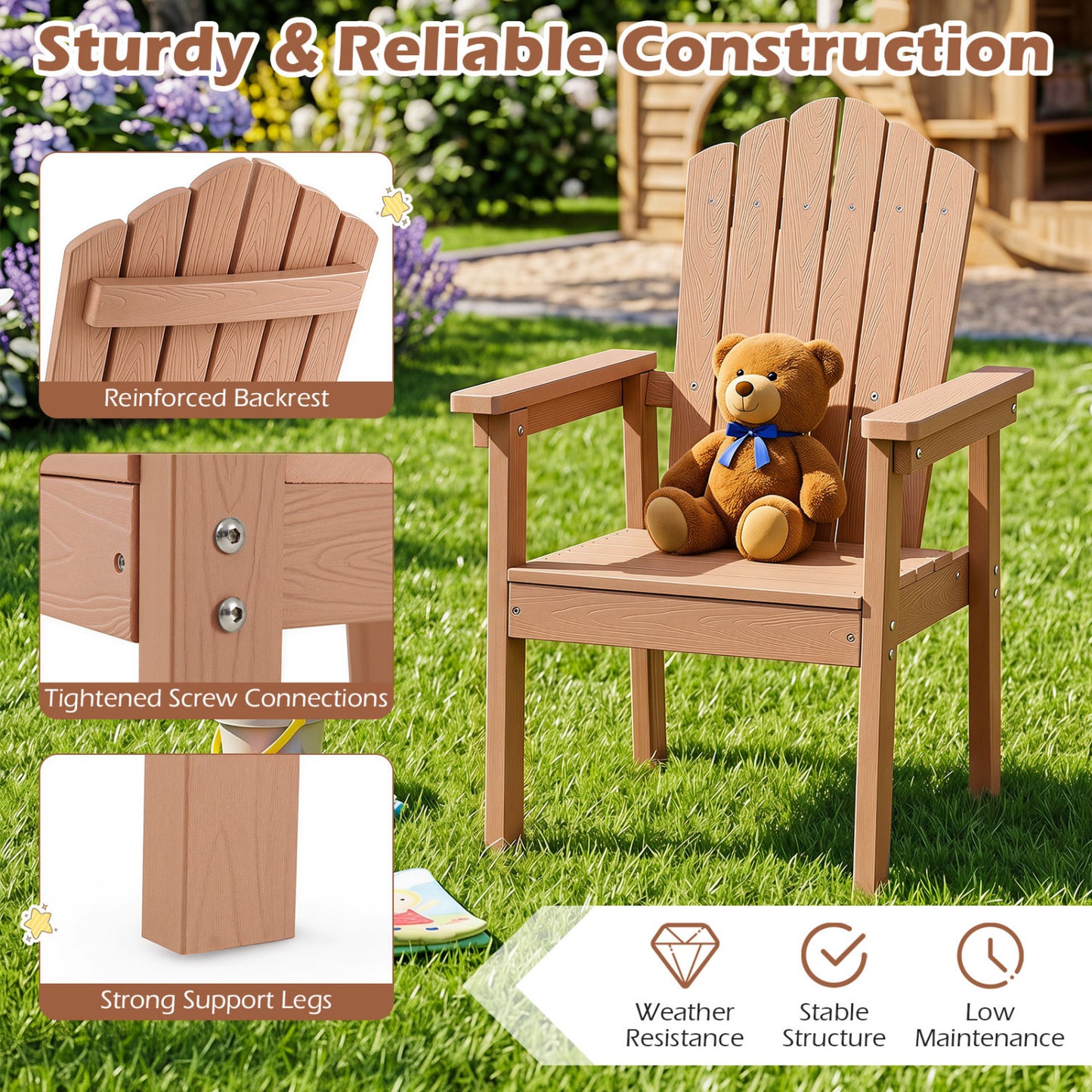 Adirondack Chair with High Backrest and Wide Armrests