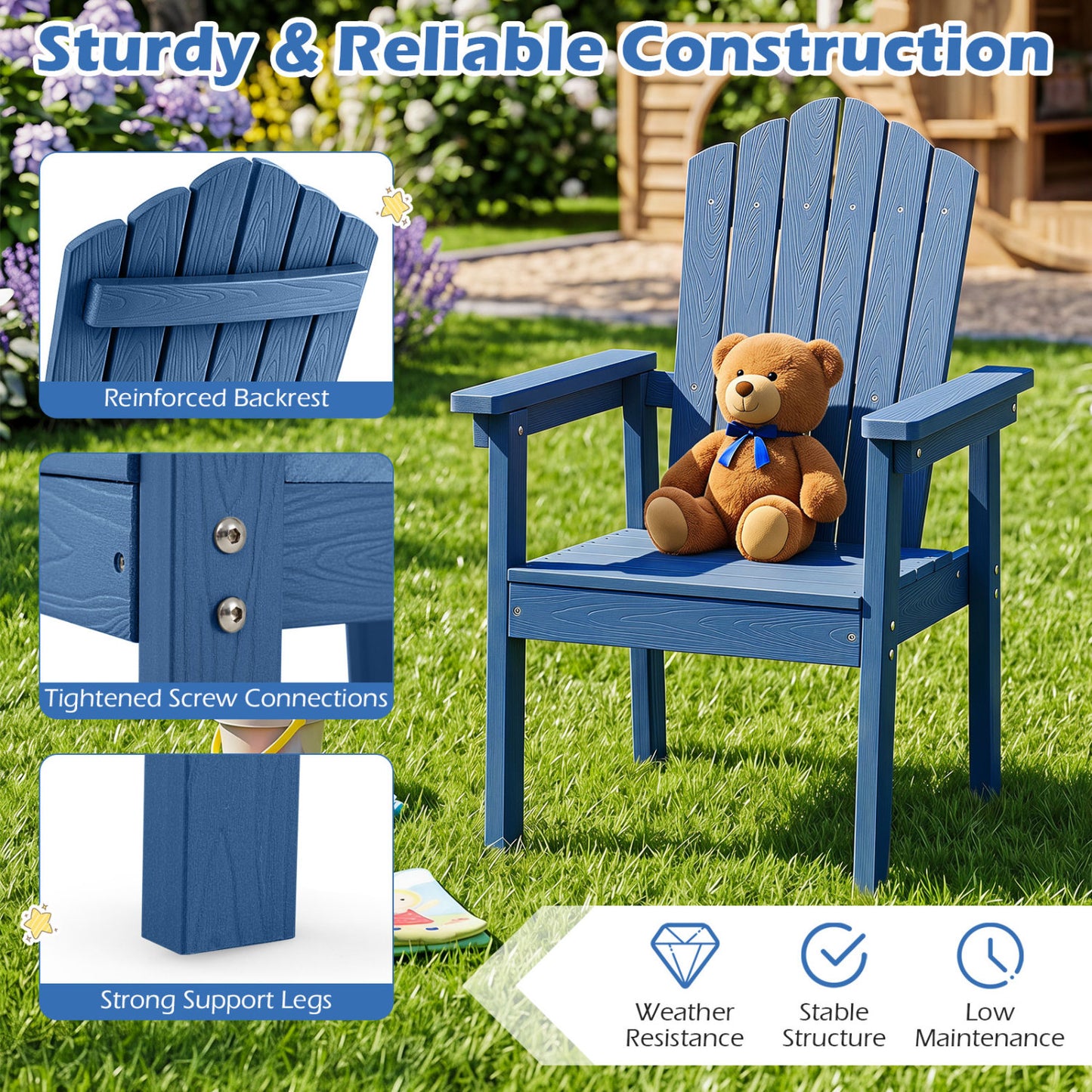 Adirondack Chair with High Backrest and Wide Armrests