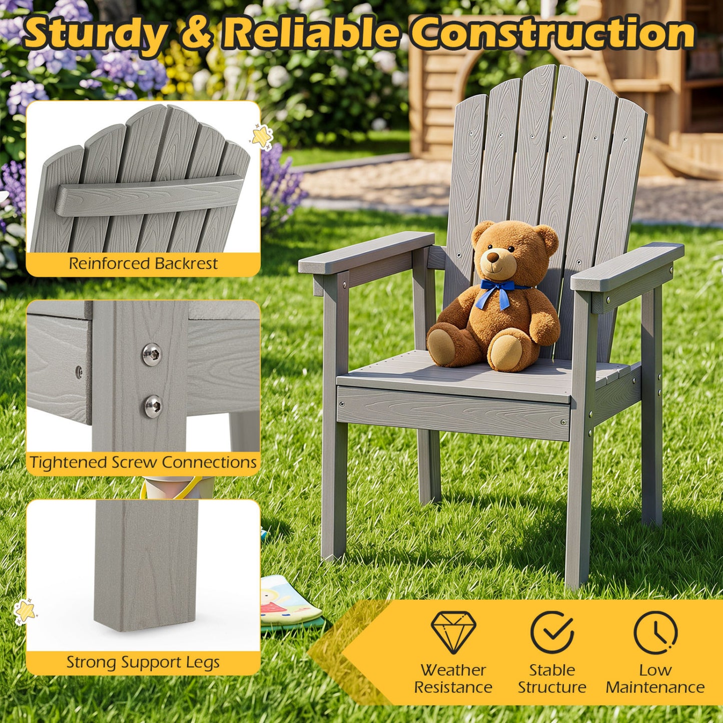 Adirondack Chair with High Backrest and Wide Armrests