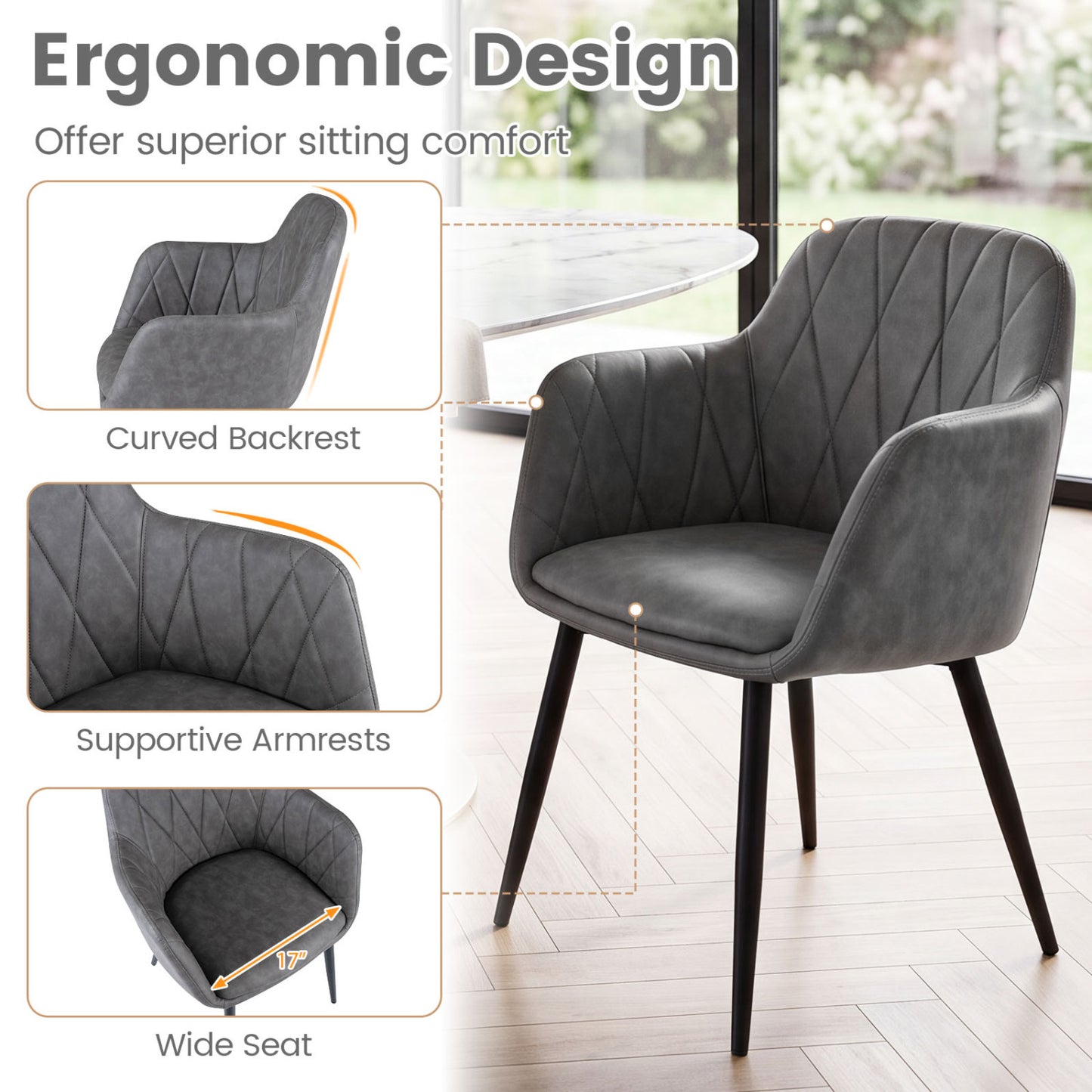 Upholstered Dining Chairs Set of 2 with Curved Back