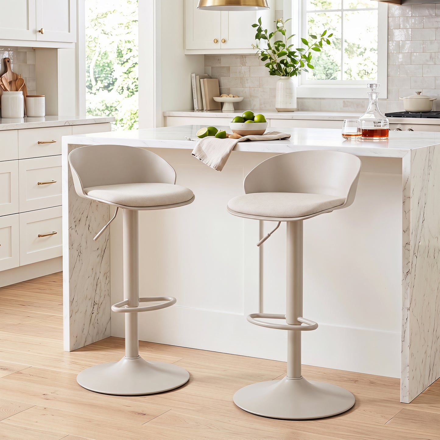 Adjustable Swivel Bar Stools Set of 2 with Back & Footrest