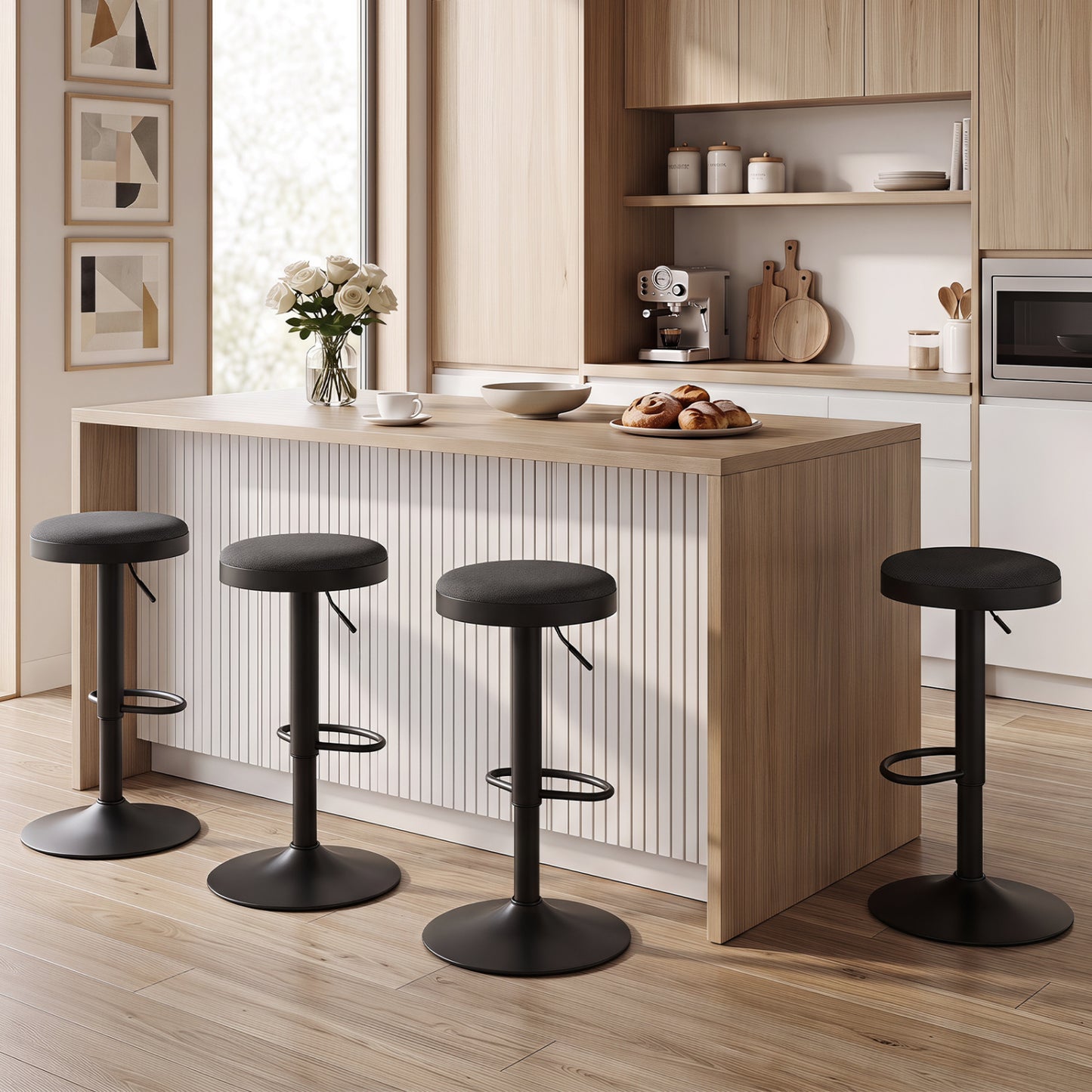 Adjustable Bar Stools Set of 2 with Padded Seat