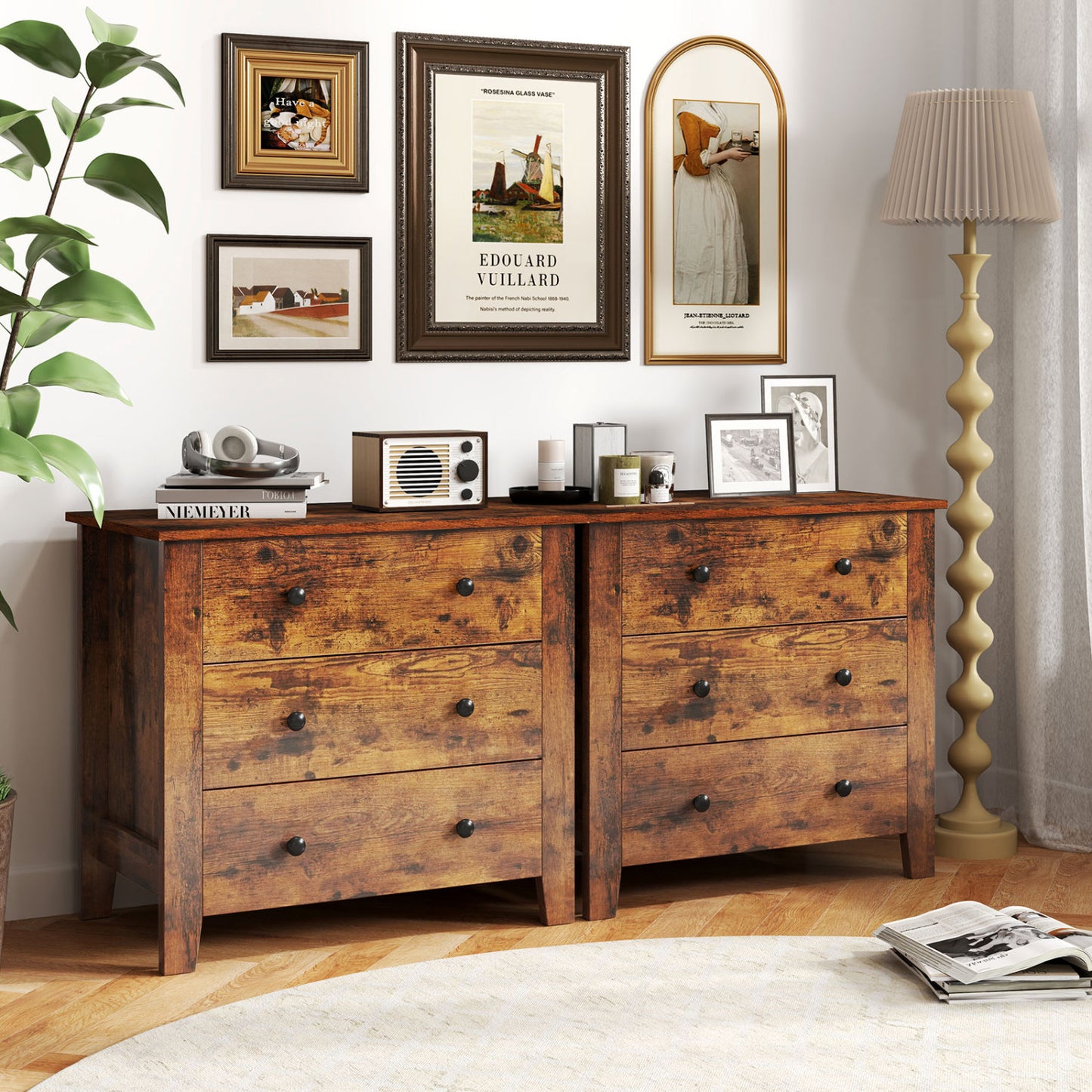 3-Drawer Dresser with Tapered Legs - Rustic Brown