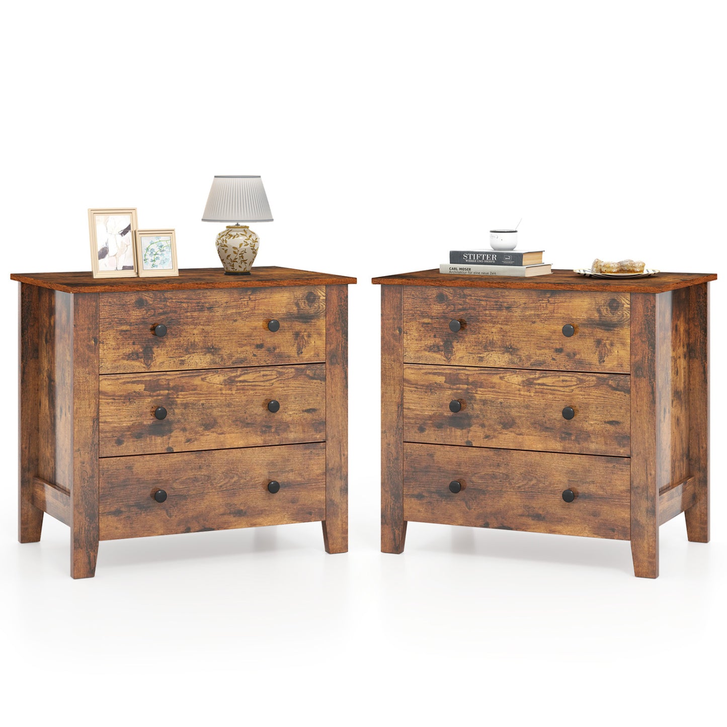 3-Drawer Dresser with Tapered Legs - Rustic Brown