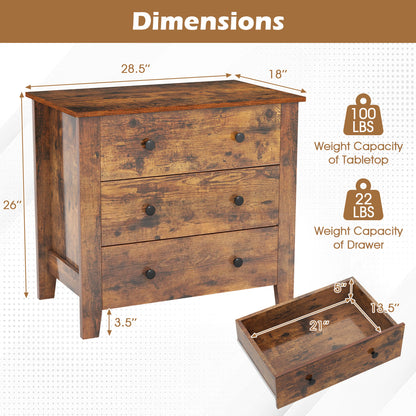 3-Drawer Dresser with Tapered Legs - Rustic Brown