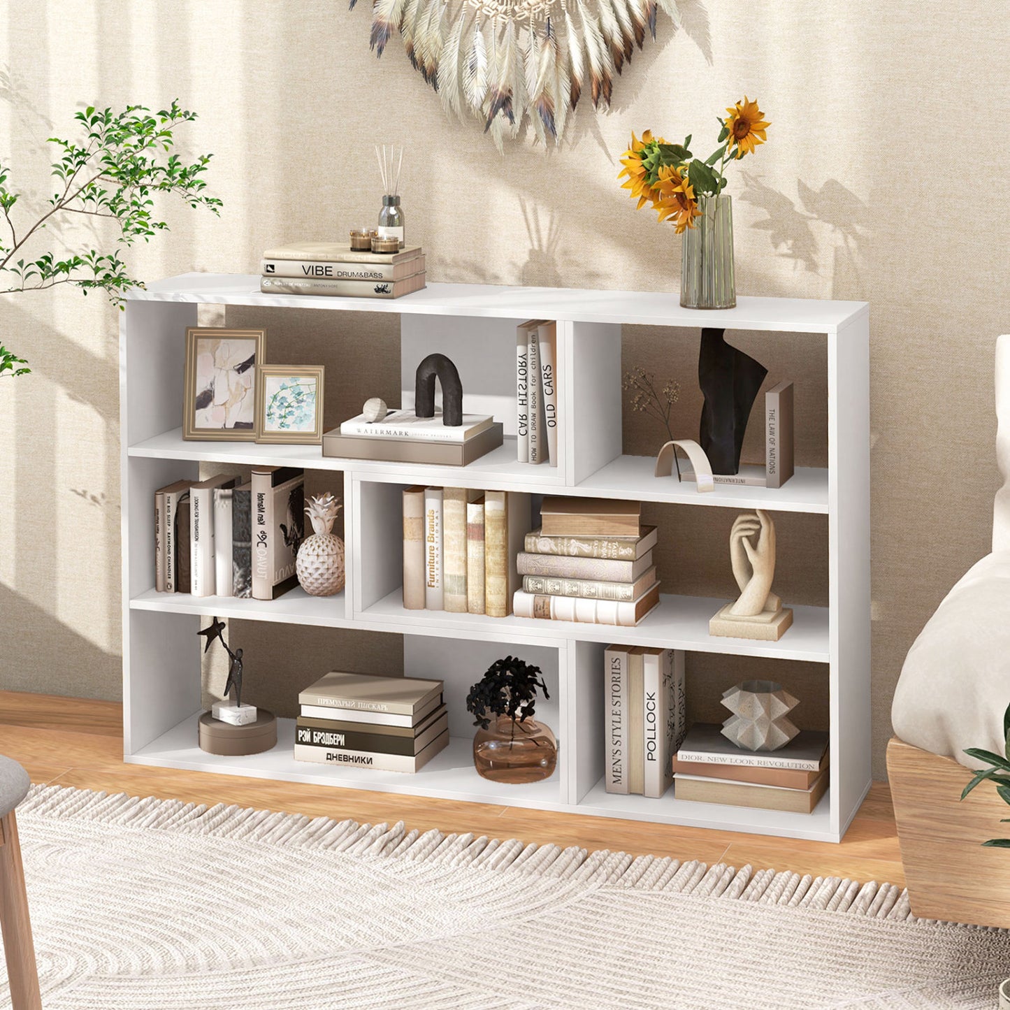 Geometric Bookshelf Set with 3 Open Shelves and Anti-Tip