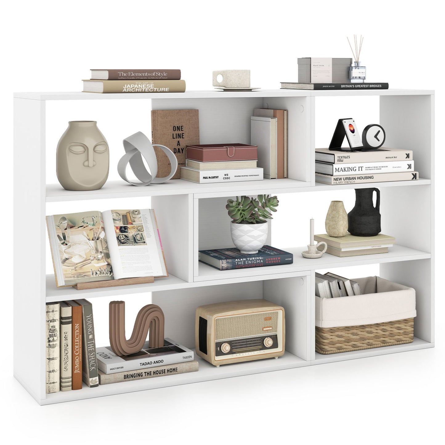 Geometric Bookshelf Set with 3 Open Shelves and Anti-Tip