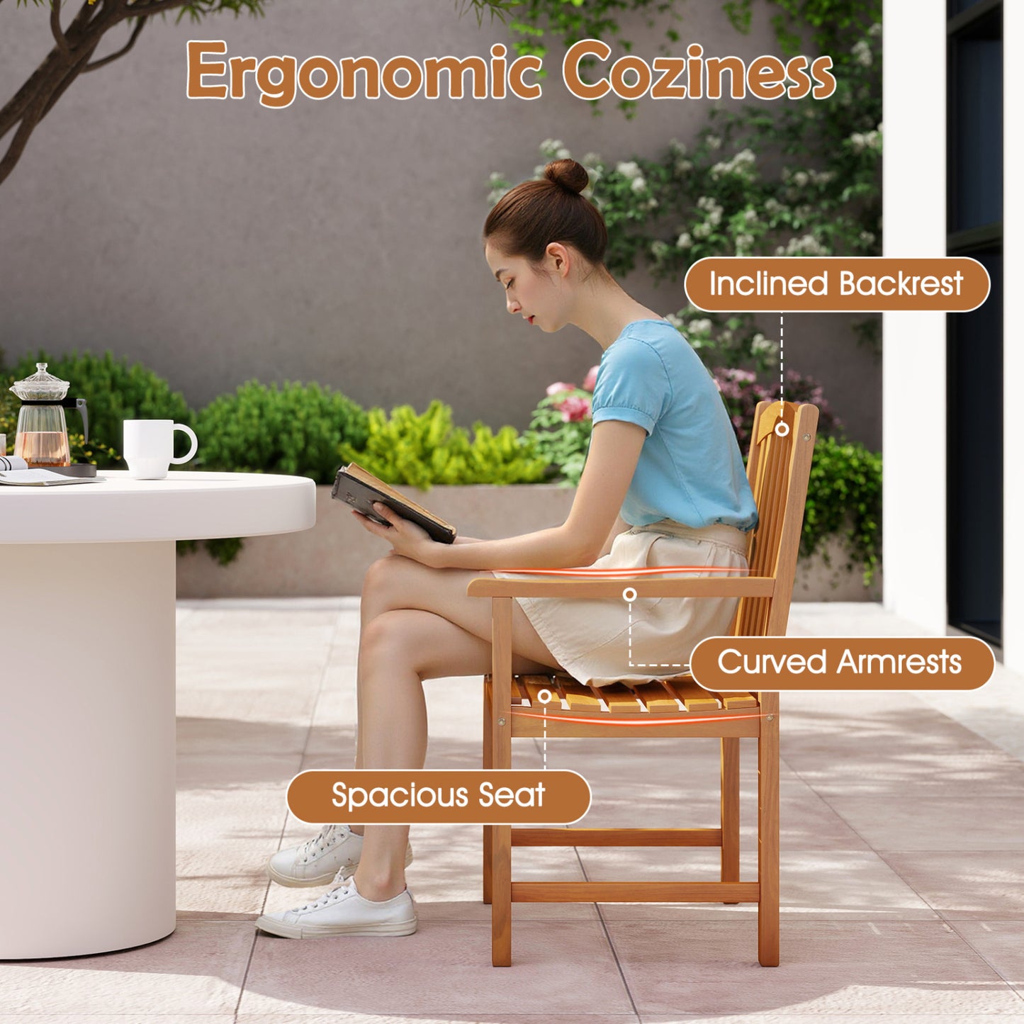 5-Piece Acacia Wood Patio Dining Set for 4 with Umbrella Hole