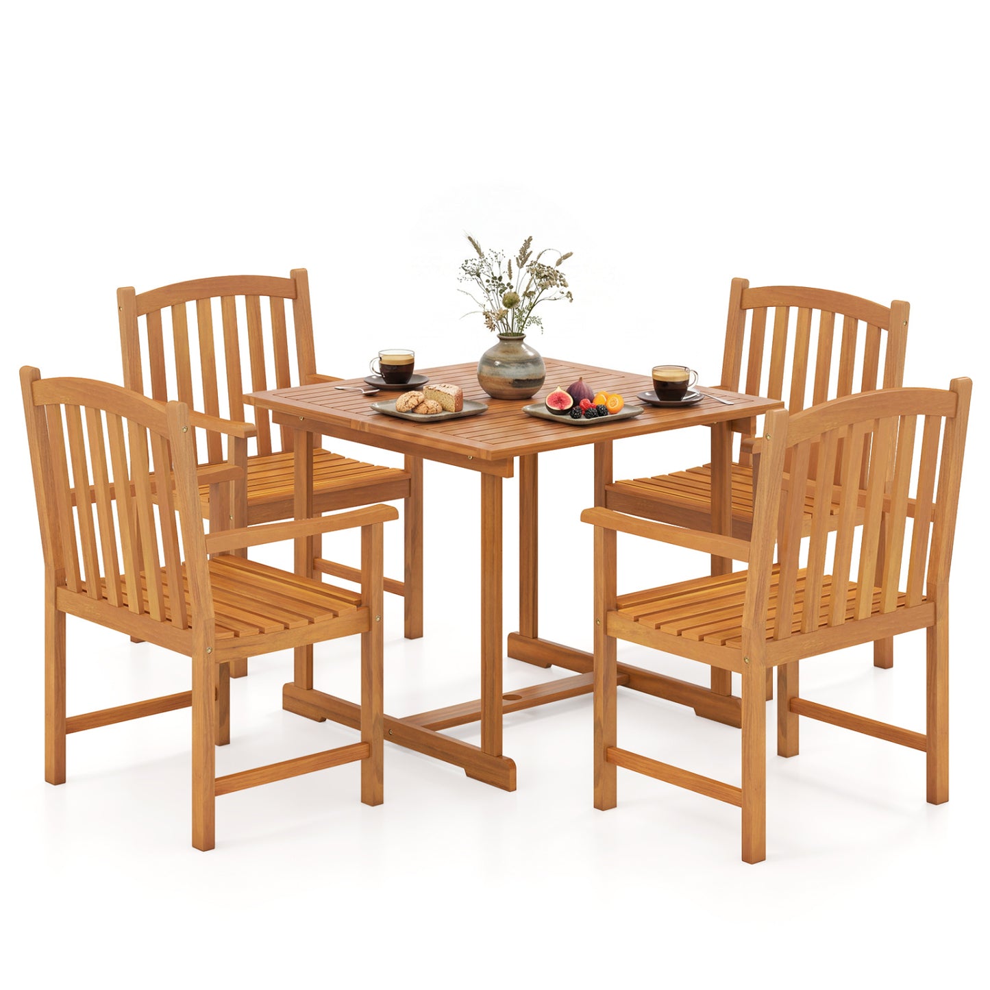 5-Piece Acacia Wood Patio Dining Set for 4 with Umbrella Hole