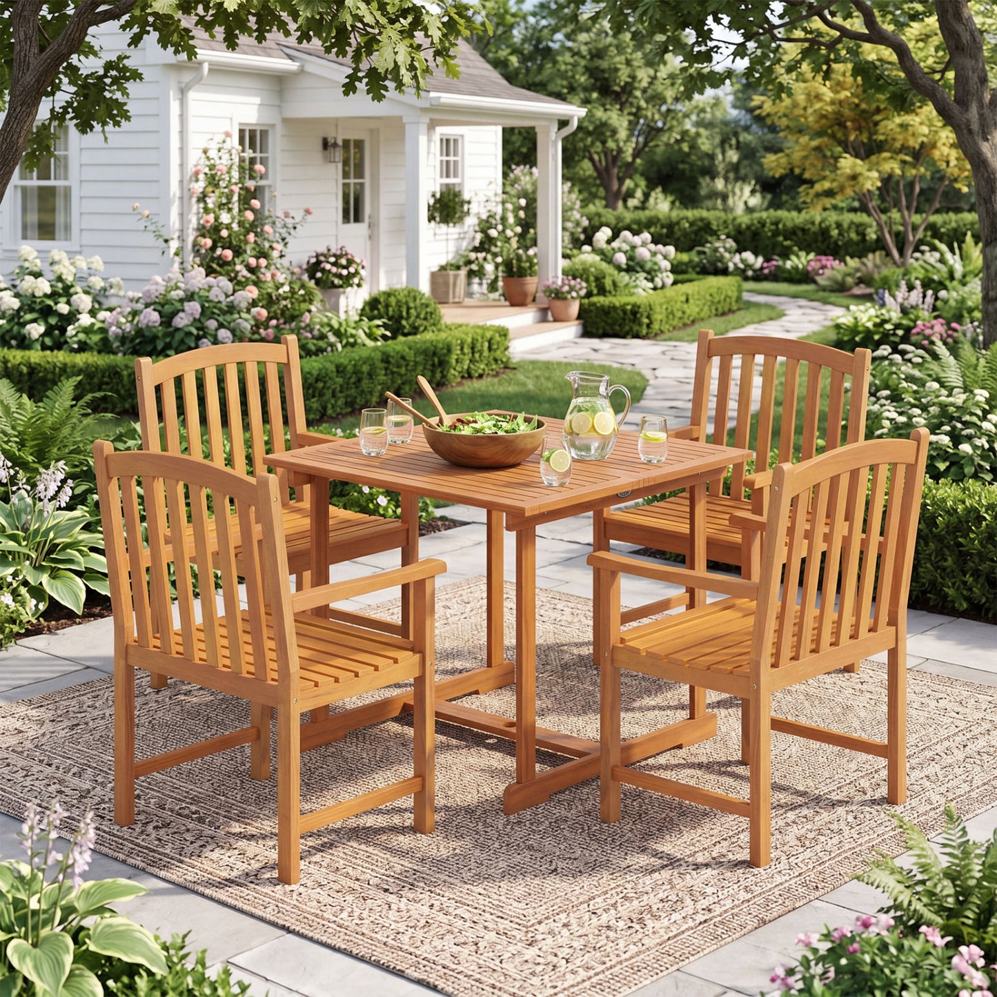5-Piece Acacia Wood Patio Dining Set for 4 with Umbrella Hole