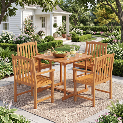 5-Piece Acacia Wood Patio Dining Set for 4 with Umbrella Hole