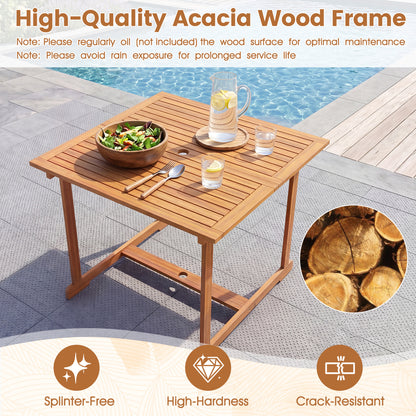 5-Piece Acacia Wood Patio Dining Set for 4 with Umbrella Hole