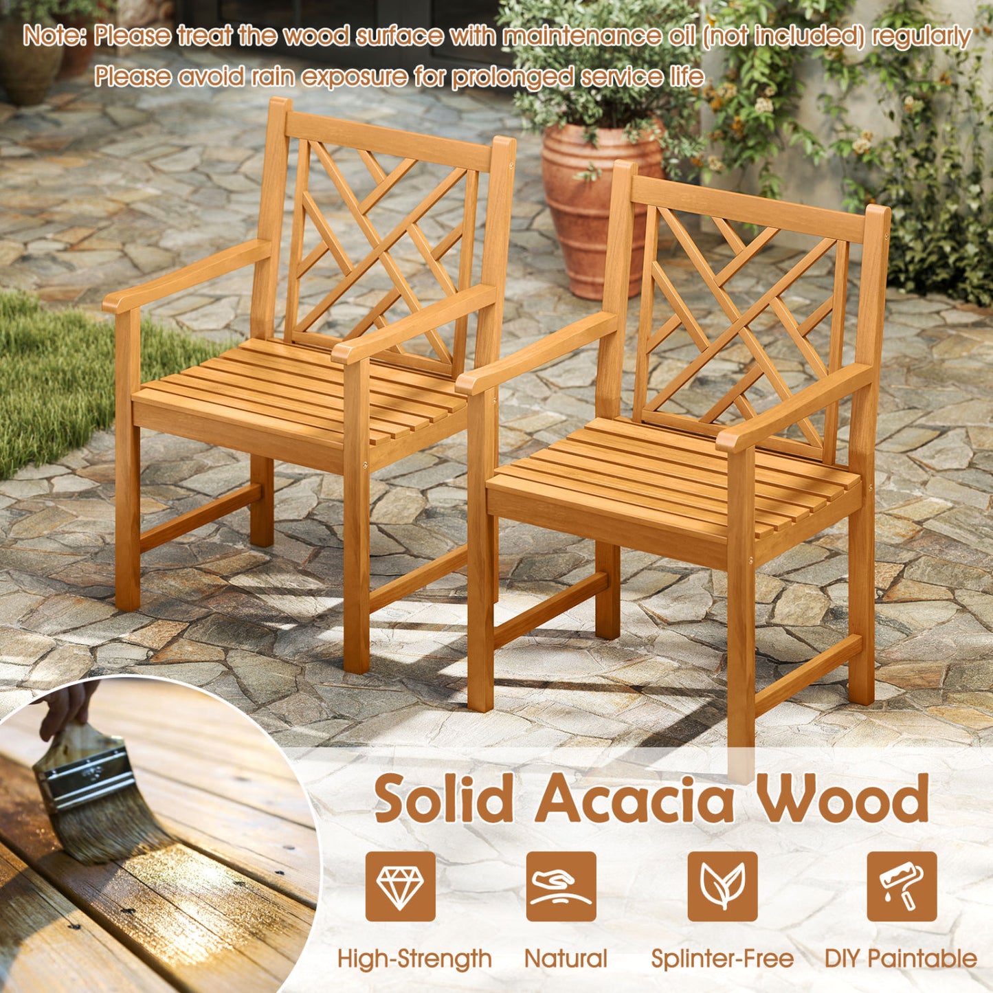 5-Piece Acacia Wood Patio Dining Set for 4 with Armchairs
