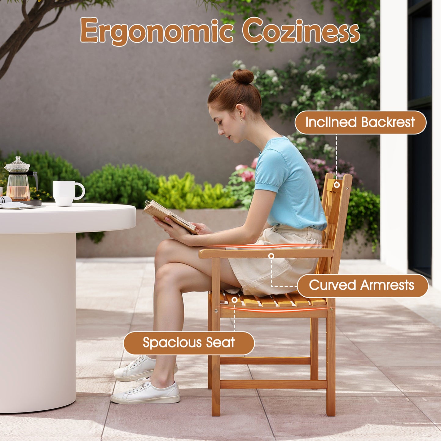 5-Piece Acacia Wood Patio Dining Set for 4 with Armchairs