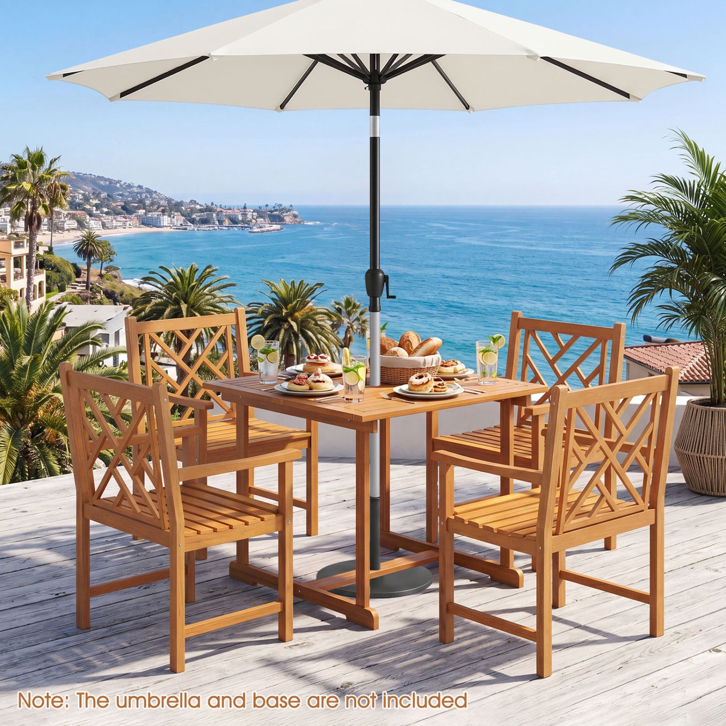 5-Piece Acacia Wood Patio Dining Set for 4 with Armchairs
