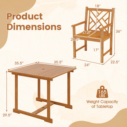 5-Piece Acacia Wood Patio Dining Set for 4 with Armchairs