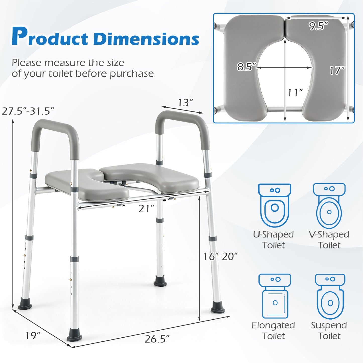 Raised Toilet Seat with Handles - 400 LBS Capacity
