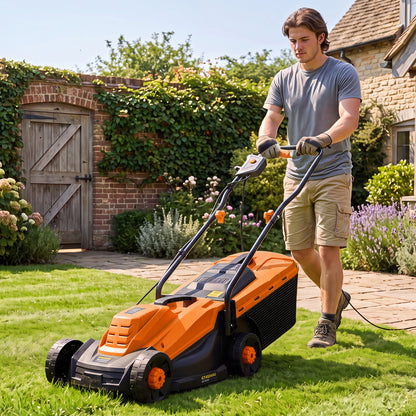 13-Inch Corded Electric Lawn Mower with 3-Position Height Adjustment