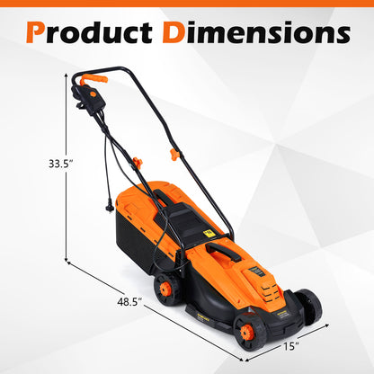13-Inch Corded Electric Lawn Mower with 3-Position Height Adjustment