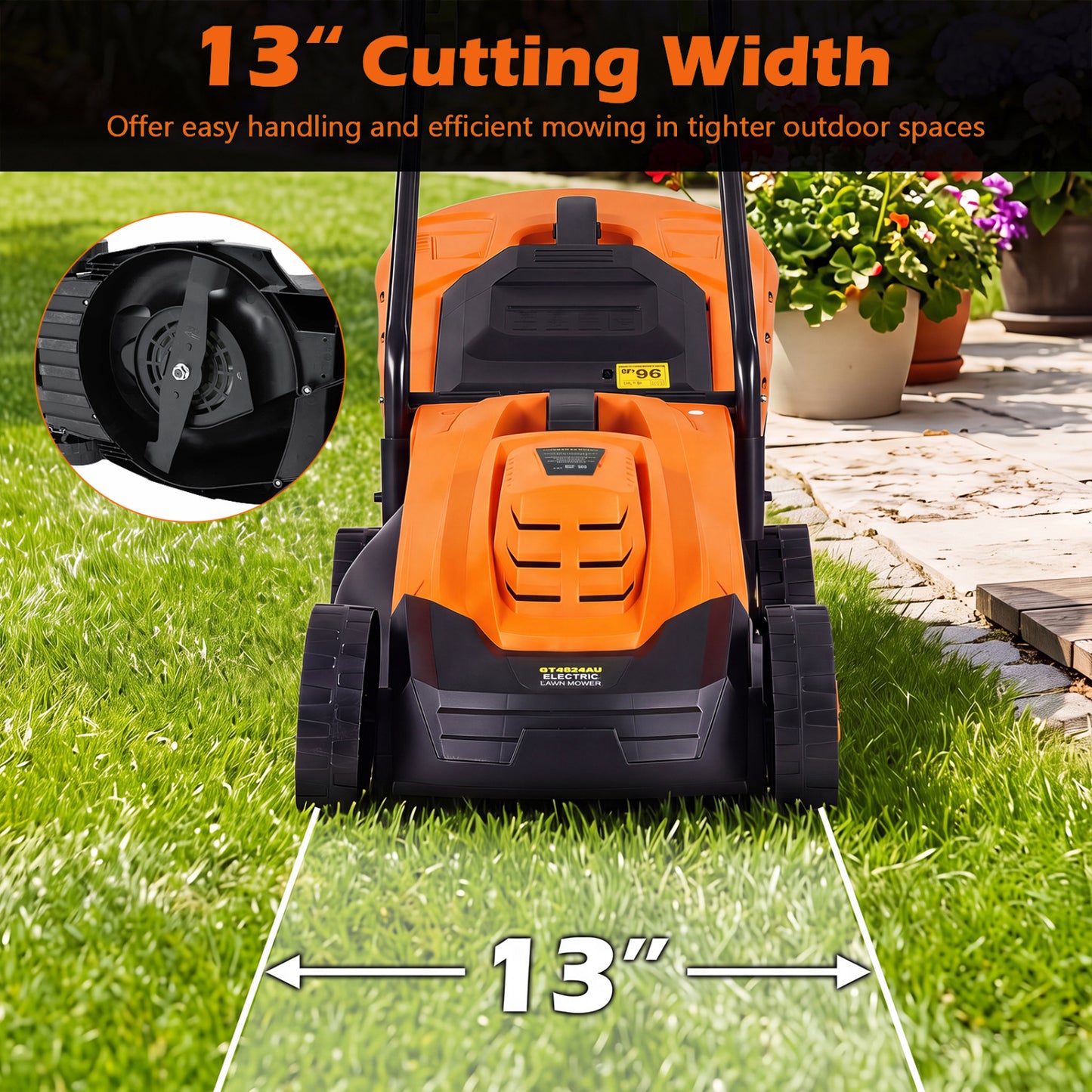 13-Inch Corded Electric Lawn Mower with 3-Position Height Adjustment