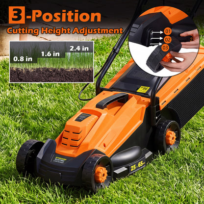 13-Inch Corded Electric Lawn Mower with 3-Position Height Adjustment