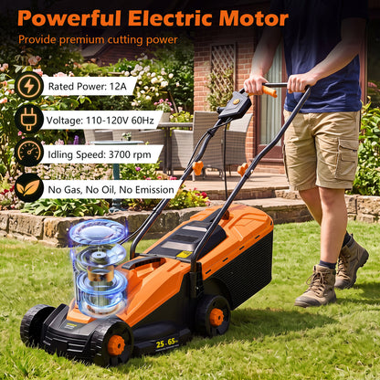 13-Inch Corded Electric Lawn Mower with 3-Position Height Adjustment