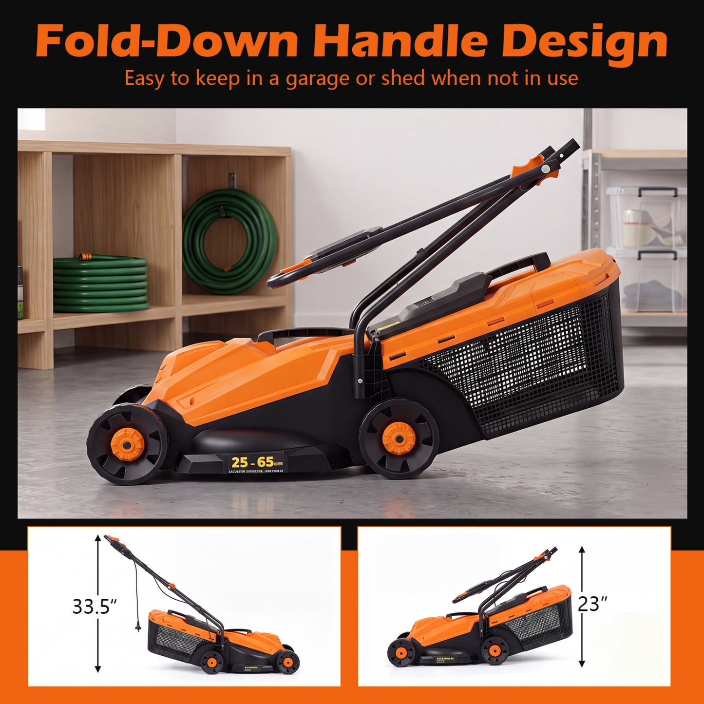 13-Inch Corded Electric Lawn Mower with 3-Position Height Adjustment
