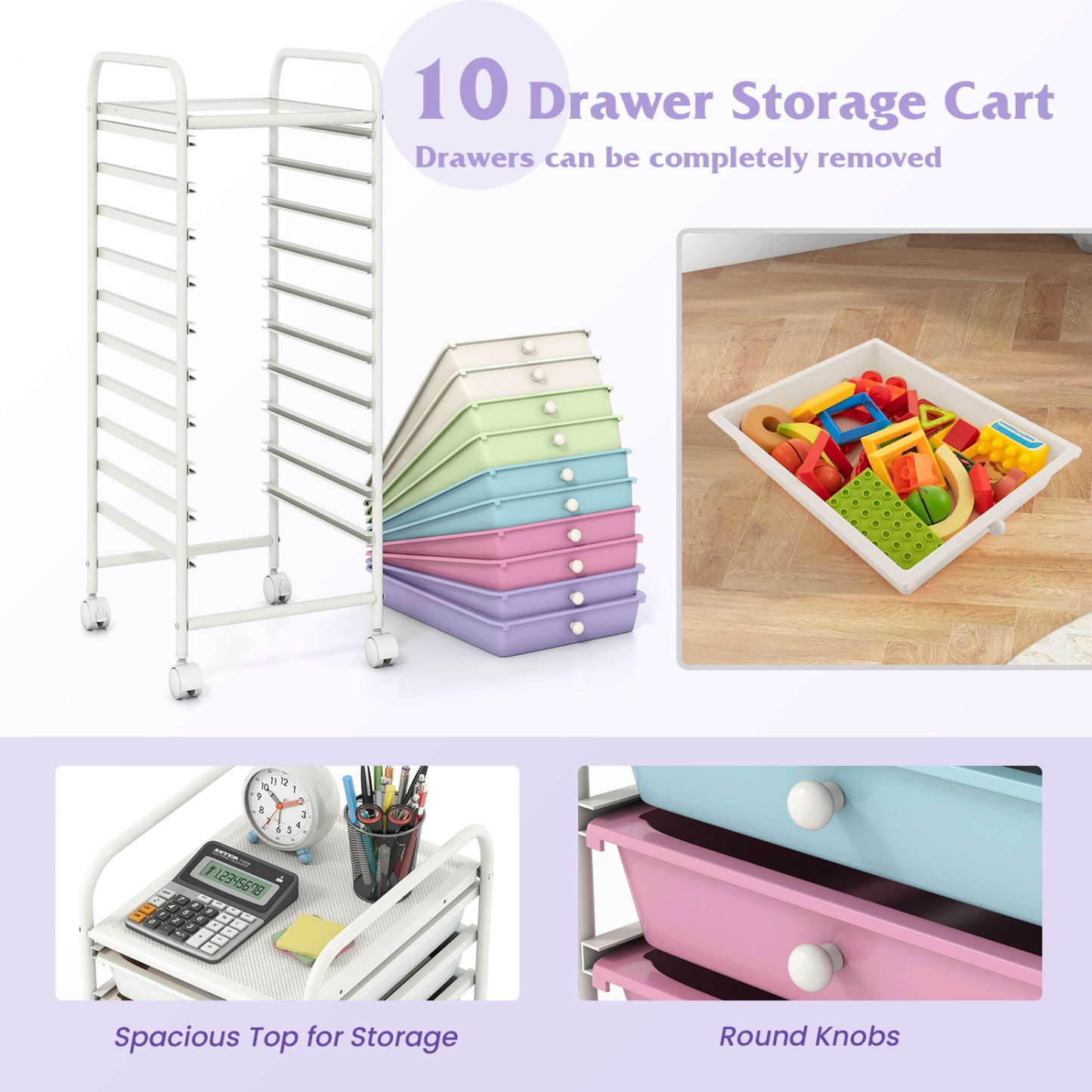 10 Drawer Rolling Storage Cart with Locking Wheels