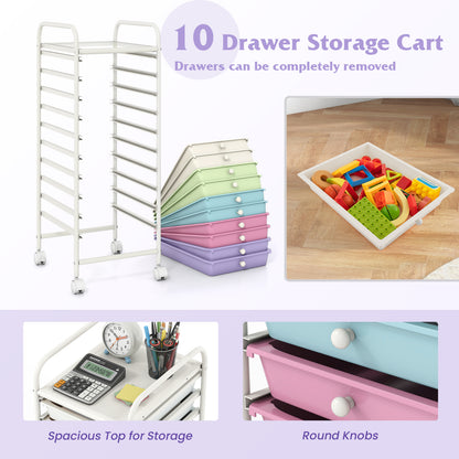 10 Drawer Rolling Storage Cart with Locking Wheels