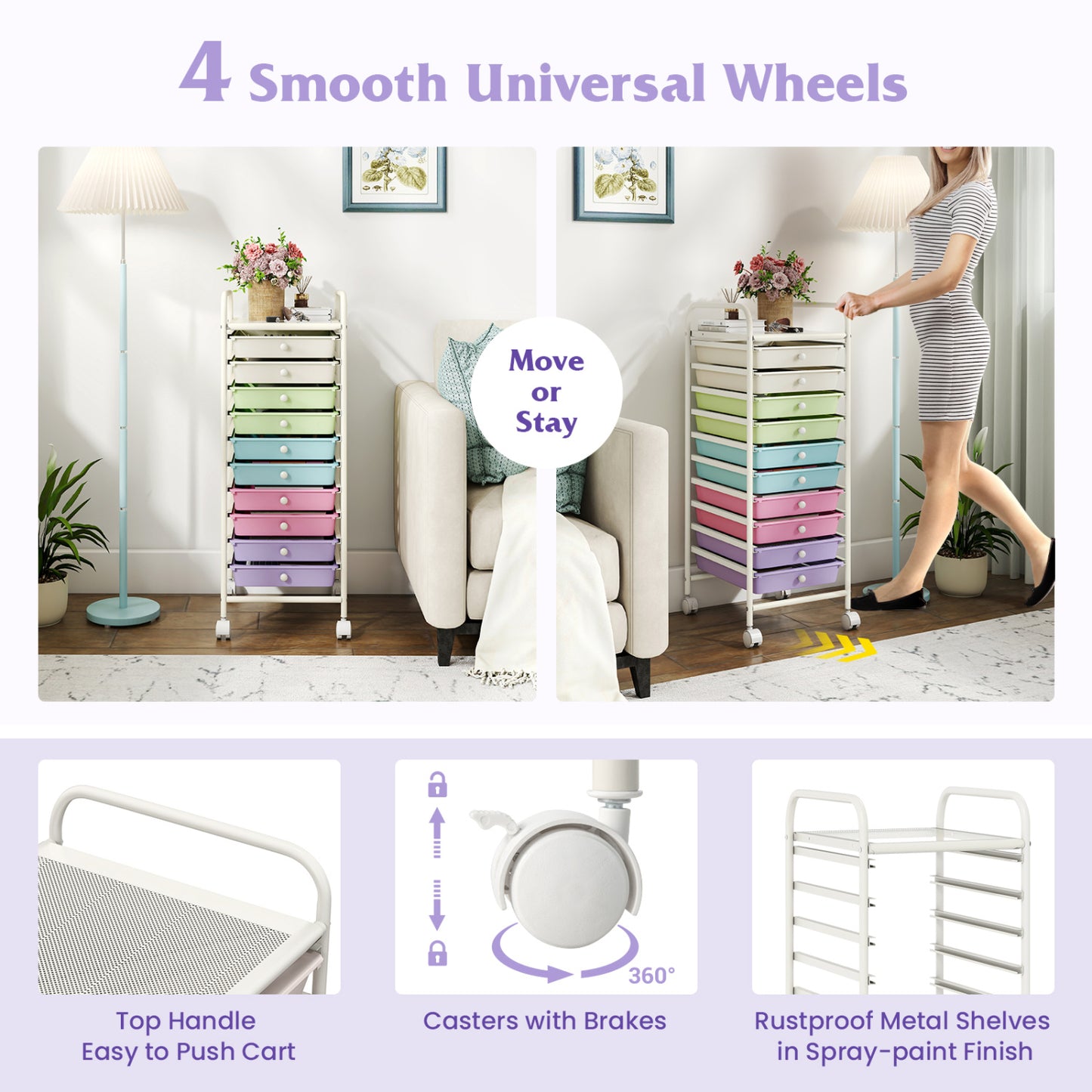 10 Drawer Rolling Storage Cart with Locking Wheels