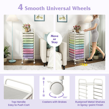 10 Drawer Rolling Storage Cart with Locking Wheels