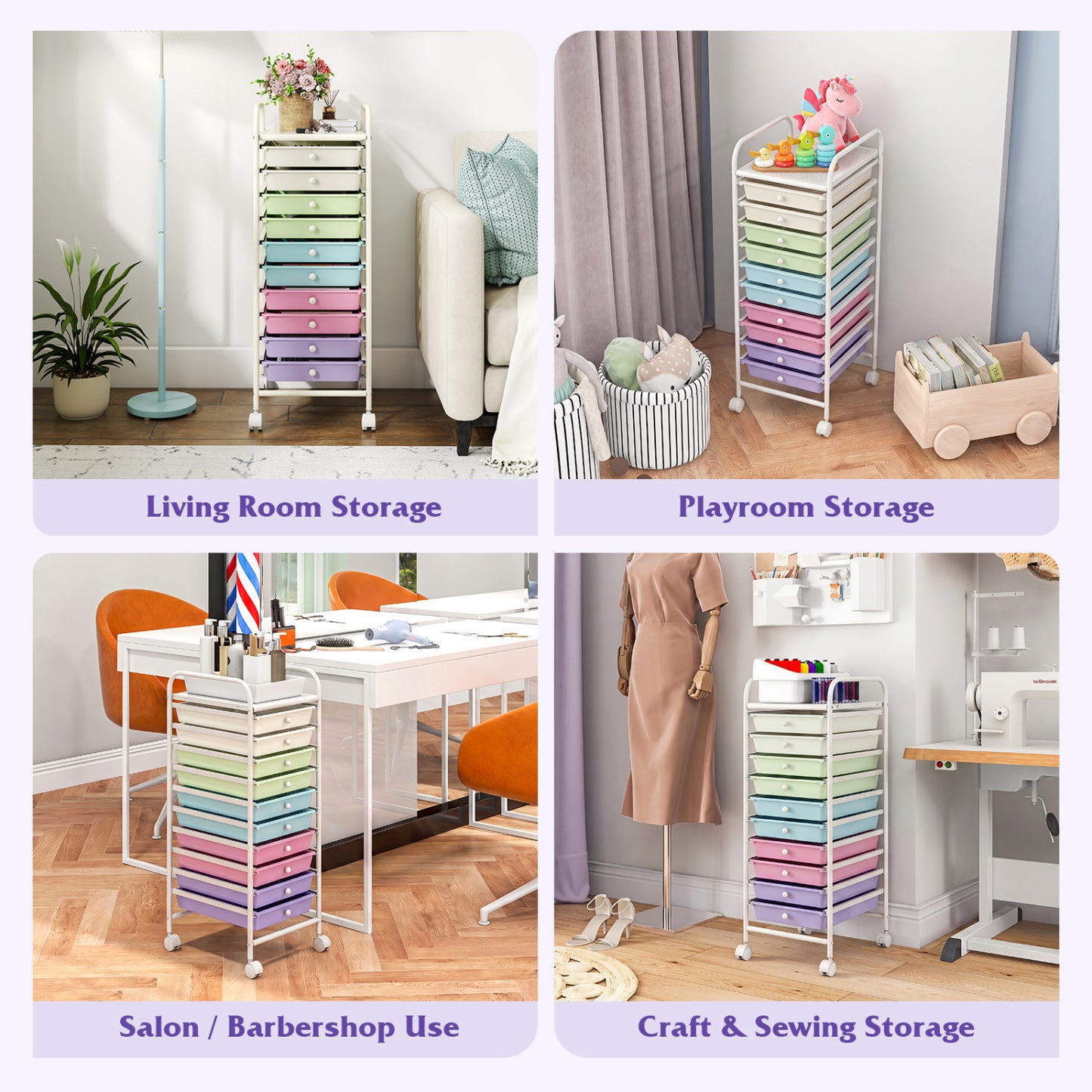 10 Drawer Rolling Storage Cart with Locking Wheels