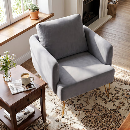 Velvet Accent Chair with Back Cushion and Golden Metal Legs