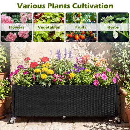 Raised Garden Bed with Wheels - PE Rattan Planter Box