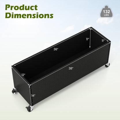 Raised Garden Bed Set of 2 with Wheels and PE Rattan