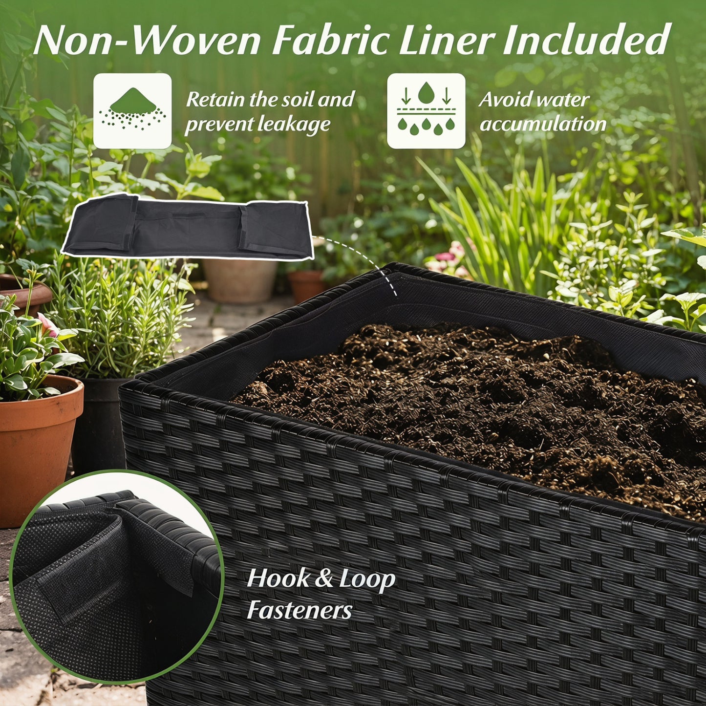Raised Garden Bed with PE Rattan Wicker and Liner 32"